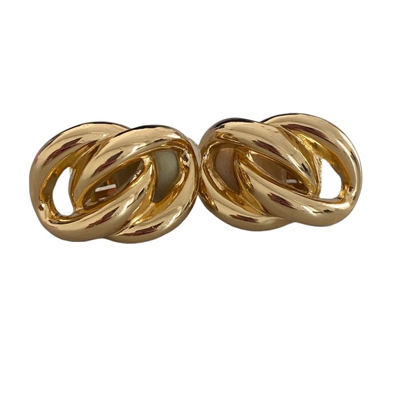 Christian Dior 80s clip on gold tone interlocking links Vintage - Picture 4 of 12
